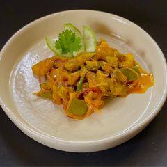 A picture of Kairi Karele ki Sabji Awadhi style / Raw Mango & Bitter Gourd veggie in Awadhi style.