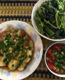 Rau dền luộc chấm cà chua om và cà tím mỡ hành