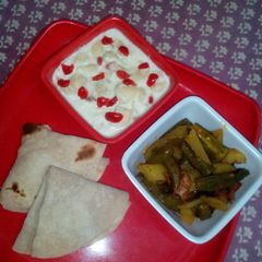A picture of Amchur methi okra with pasta chisel kheer.