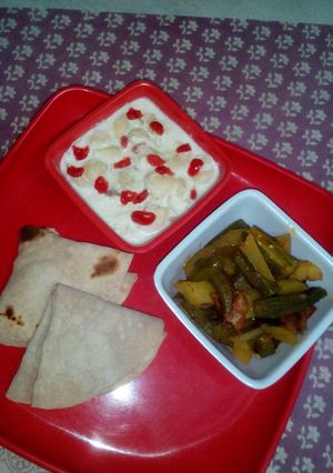 A picture of Amchur methi okra with pasta chisel kheer.