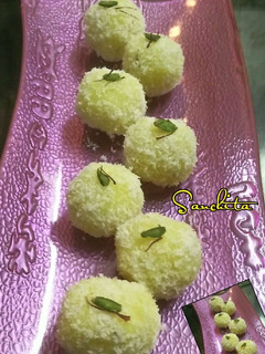 A picture of Kesariya Coconut Laddoo.
