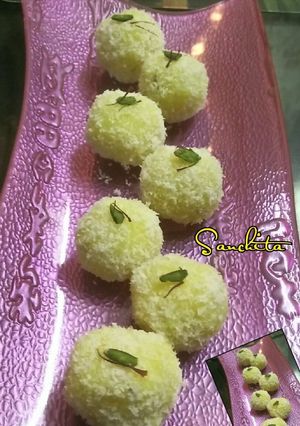 A picture of Kesariya Coconut Laddoo.