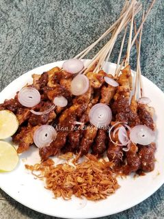 A picture of Indonesian Chicken Satay With Peanut Sauce.