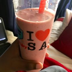 A picture of Banana and strawberry smoothie.