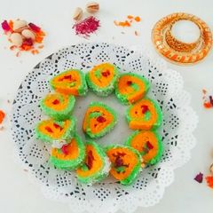 Kesar Pista Coconut Rolls A picture of Kesar Pista Coconut Rolls.