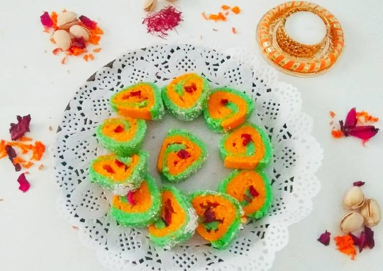 Steps to Prepare Favorite Kesar Pista Coconut Rolls