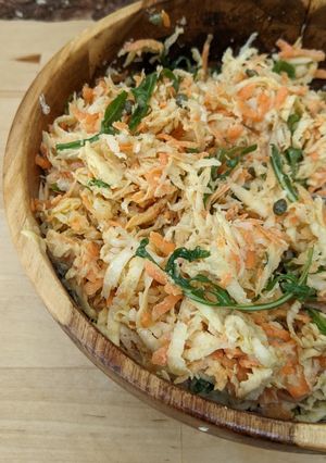 A picture of Celeriac remoulade (with homemade mayonnaise).