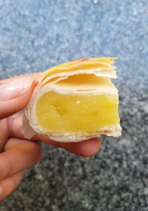 Hình của món Bánh pía nhân đậu xanh sầu riêng.