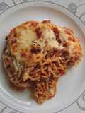 Cheese baked bolognese spaghetti