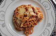 Cheese baked bolognese spaghetti