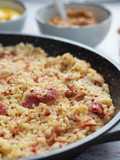 Arroz con codillo asado, chalotas y mostaza