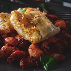 Pan Fried Cod With Harissa Spiced Butterbeans A picture of Pan Fried Cod With Harissa Spiced Butterbeans.