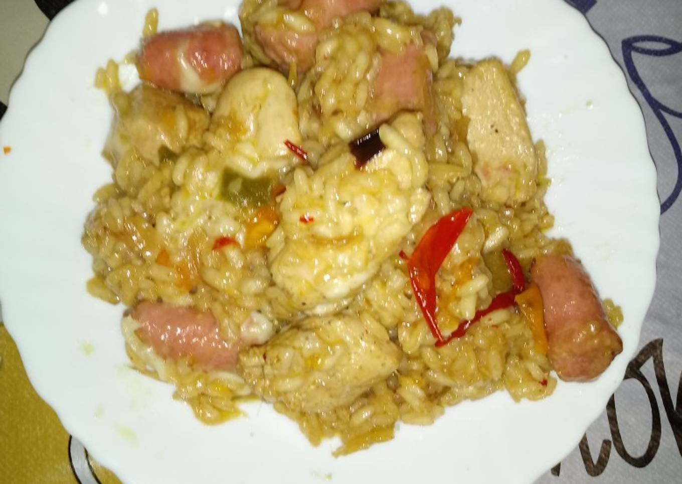 Risotto de pollo y salchichas con nata en la cecofry 4D