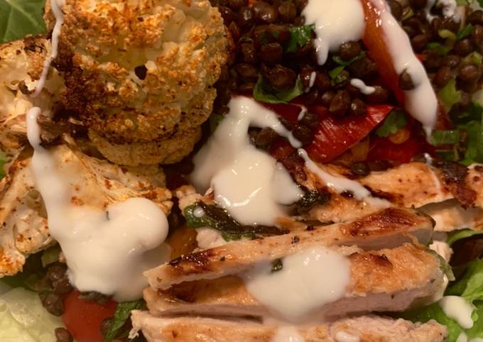 How to Prepare Ultimate Harissa spiced cauliflower with lemon and mint chicken and lentils