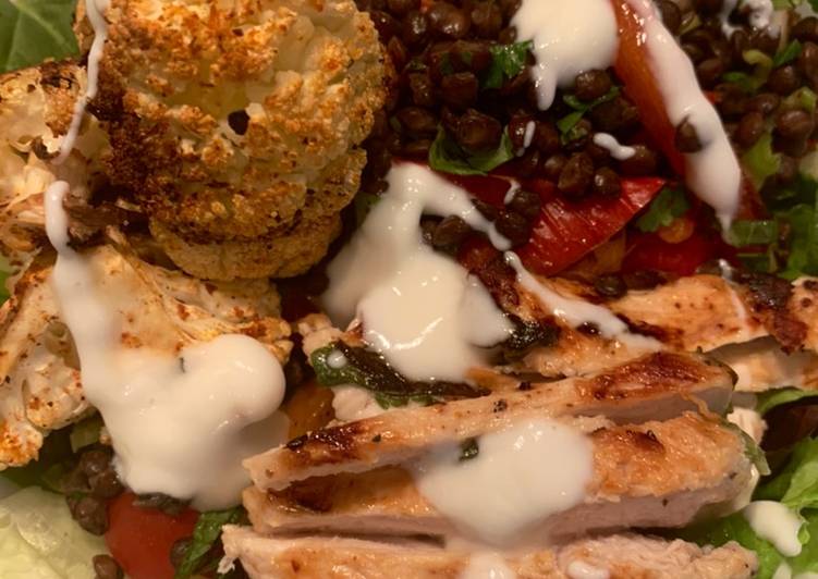 Recipe of Ultimate Harissa spiced cauliflower with lemon and mint chicken and lentils