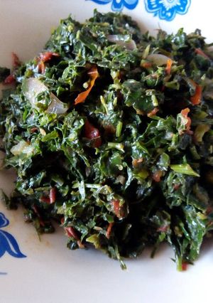 A picture of Fried Kunde (cowpeas leaves).