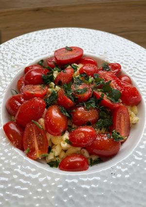 Une photo de 🍅 Pâtes sauce crémeuse au Gorgonzola & Mascarpone, tomates fraîches 🍅