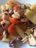 Paccheri con calamari e gamberoni