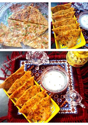 मिक्स वेज चीज़ी पराठा पिज़्ज़ा स्टाइल (mix veg cheese paratha recipe in Hindi) रेसिपी मुख्य फोटो