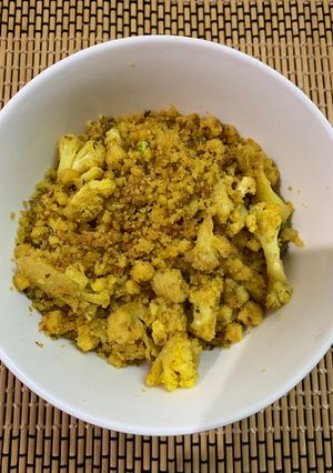 A picture of Cauliflower parupu usli (traditional dish with a twist).