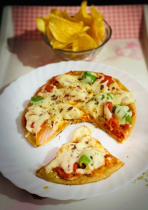 A picture of Wheat flour pizza no oven no yeast.