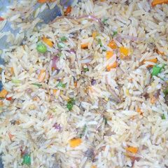 Brown rice with mince meat and pepper chicken A picture of Brown rice with mince meat and pepper chicken.