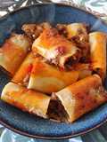 Paccheri rellenos de berenjena y nameko
