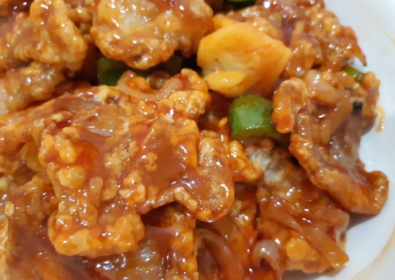 Sour and sweet pork (Babi Asam Manis) dengan saus lee kum kee
