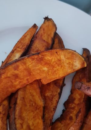 A picture of Roasted sweet potato wedges.