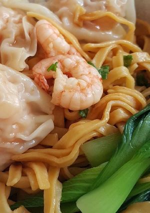 A picture of Carrot Noodle With Shrimp Dumplings.