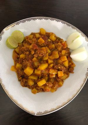 عکسی از دستور خوراک گوشت چرخ شده با سیب زمینی
