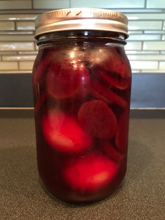 A picture of Pickled Eggs and Beets.