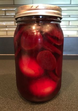 A picture of Pickled Eggs and Beets.
