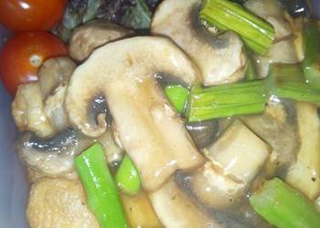 Easy Fast Cooking Fried Tofu with Asparagus and Mushroom Sauce Most Delicious