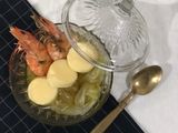 Chinese cabbage soup with prawn and egg tofu