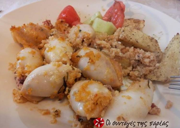 Calamari stuffed with cracked wheat and vegetables