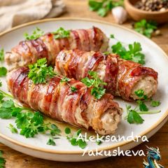 A picture of Chicken in Bacon.