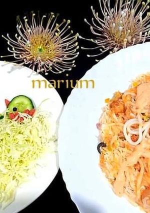 A picture of Nest veggie Singaporean rice.