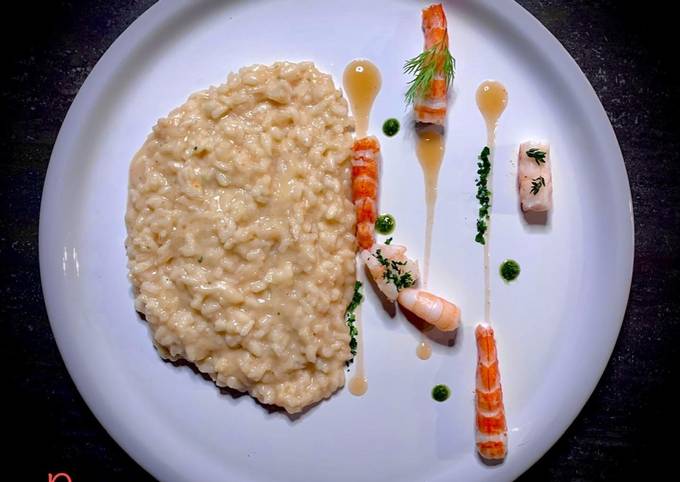 RISOTTO CREMOSO MOSCATO, CRUDO DI GAMBERI E ZESTE D'ARANCIA