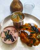 Vegetables Matta Rice with Thakkali Pachadi and Sambhar