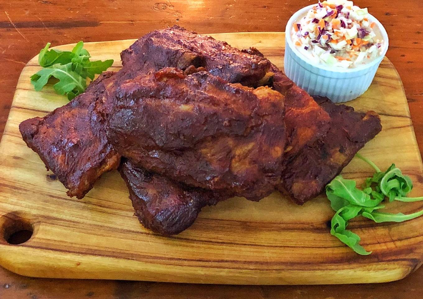 Oven baked baby back ribs with dry rub and Bourbon BBQ sauce
