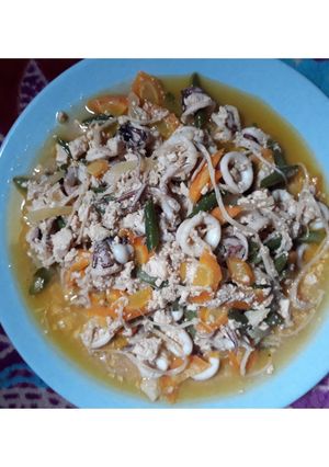Foto resep Orak arik tahu + cumi + jamur enoki