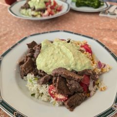 A picture of Mai's Avocado-Lime Steak-Bites Salad w/Edamame Rice.