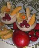 Arroz con leche y frutas tropicales