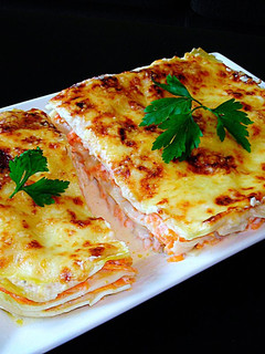 Una foto de Lasaña con zanahorias y bechamel con mozzarella