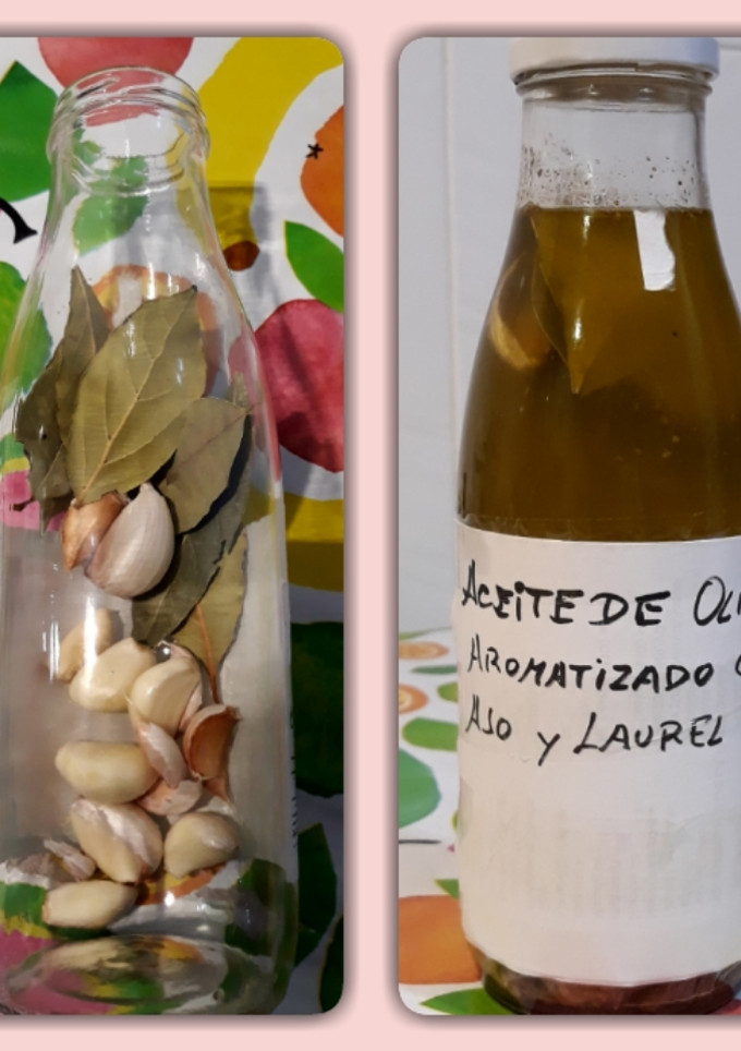 Una foto de Aceite de oliva aromatizado con ajo y laurel (infusión saludable