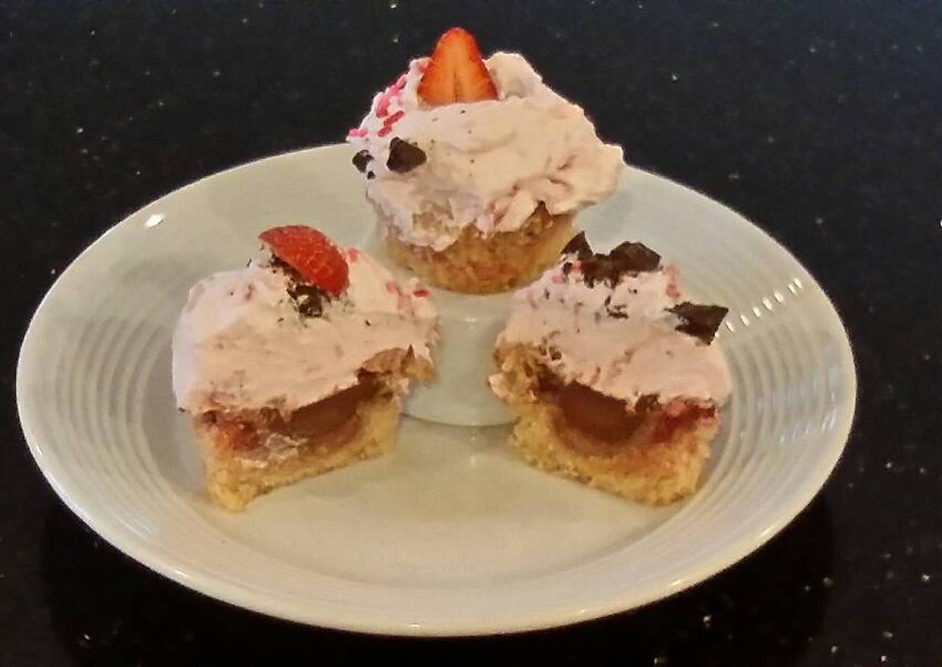 Fresh Strawberry Chocolate Truffle Cupcakes with Fresh Strawberry Whipped Cream Frosting