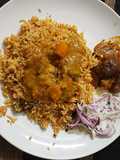 Vegetable biryani with brinjal thokku