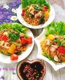 Mì gói xào mực,thịt bò và rau củ