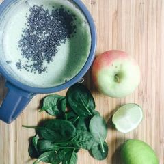 Green smoothie with chia seeds A picture of Green smoothie with chia seeds.